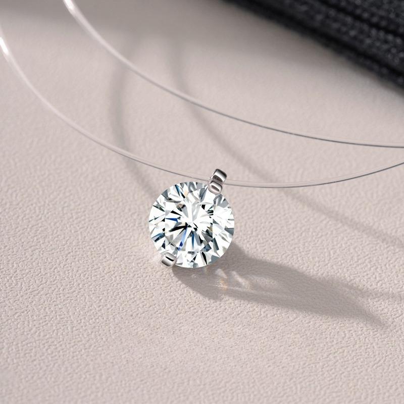 Mermaid's Tear Rose White Crystal Diamond Necklace, Womens Fishline Fashion Collarbone Chain.