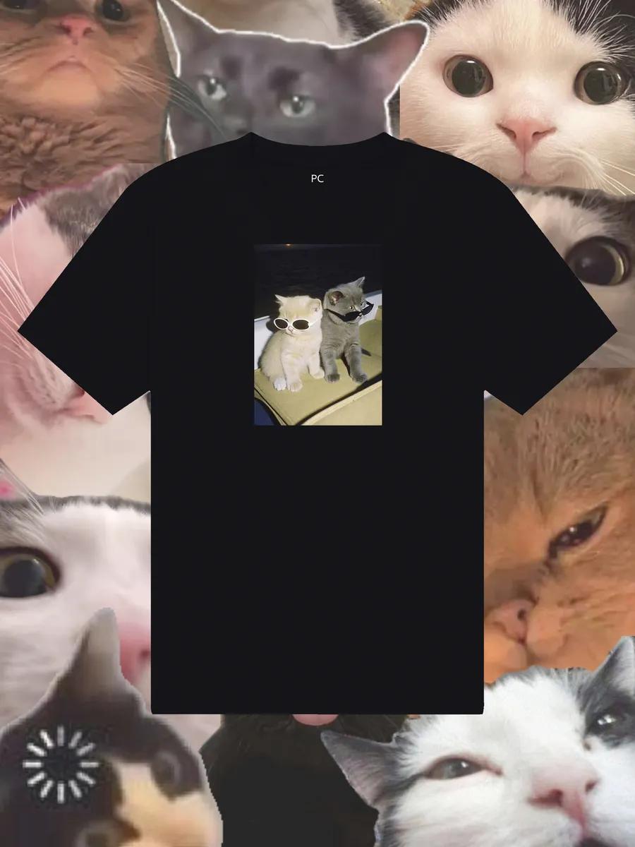 Black T-shirt with cat print XL