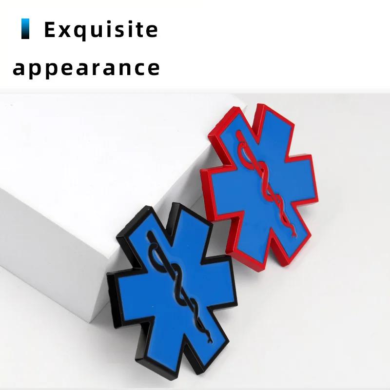 Metal 3D Star of Life Car Sticker Styling Red Emergency Ambulance Logo Personalized Modification Metal Scratch Decoration