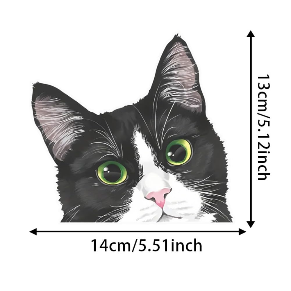 Set of 2 Black and White Curious Cat Car Stickers 5.5"x5.1" Cartoon Design Waterproof