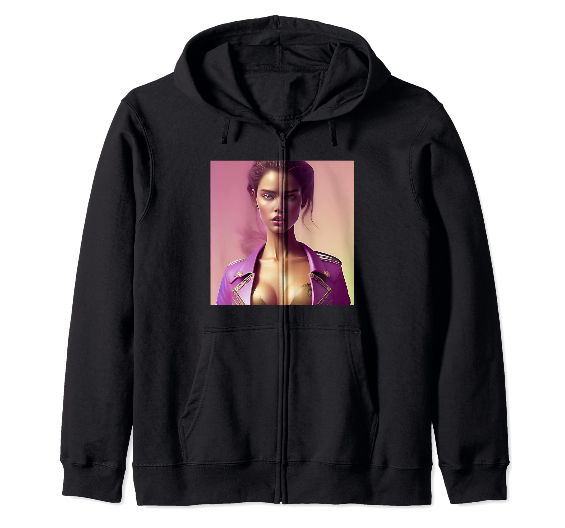 

Brunette Stylish Pink Leather Biker Jacket Hue Zip Hoodie Women s чёрный