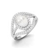 3.14 Cts Oval Cut Solitaire Pearl Halo Three Layer 925 Sterling Silver Accent Wedding Ring