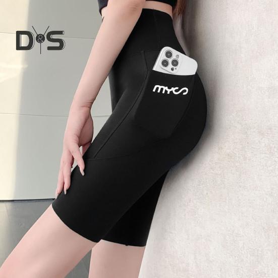 Sportovní legíny Shark Elastické Slim Fit Yoga Fitness kalhoty s vysokým pasem Jednobarevné šortky ke kolenům Letní tenké punčochové kalhoty s kapsou