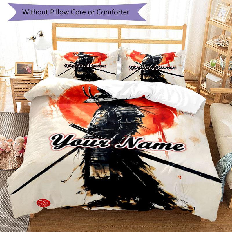 3PC Custom Name Samurai Warrior Sun Bedding Set Duvet Cover Closure Includes 1 Duvet Cover & 2 Pillowcases for Bedroom