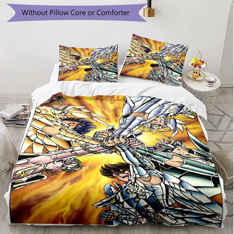 3pcs Duvet Cover Set (1*Duvet Cover + 2*Pillowcase, Without Core), Saint Seiya Print Soft All‑Season Bedding Set, Home Bedroom Decor Gift