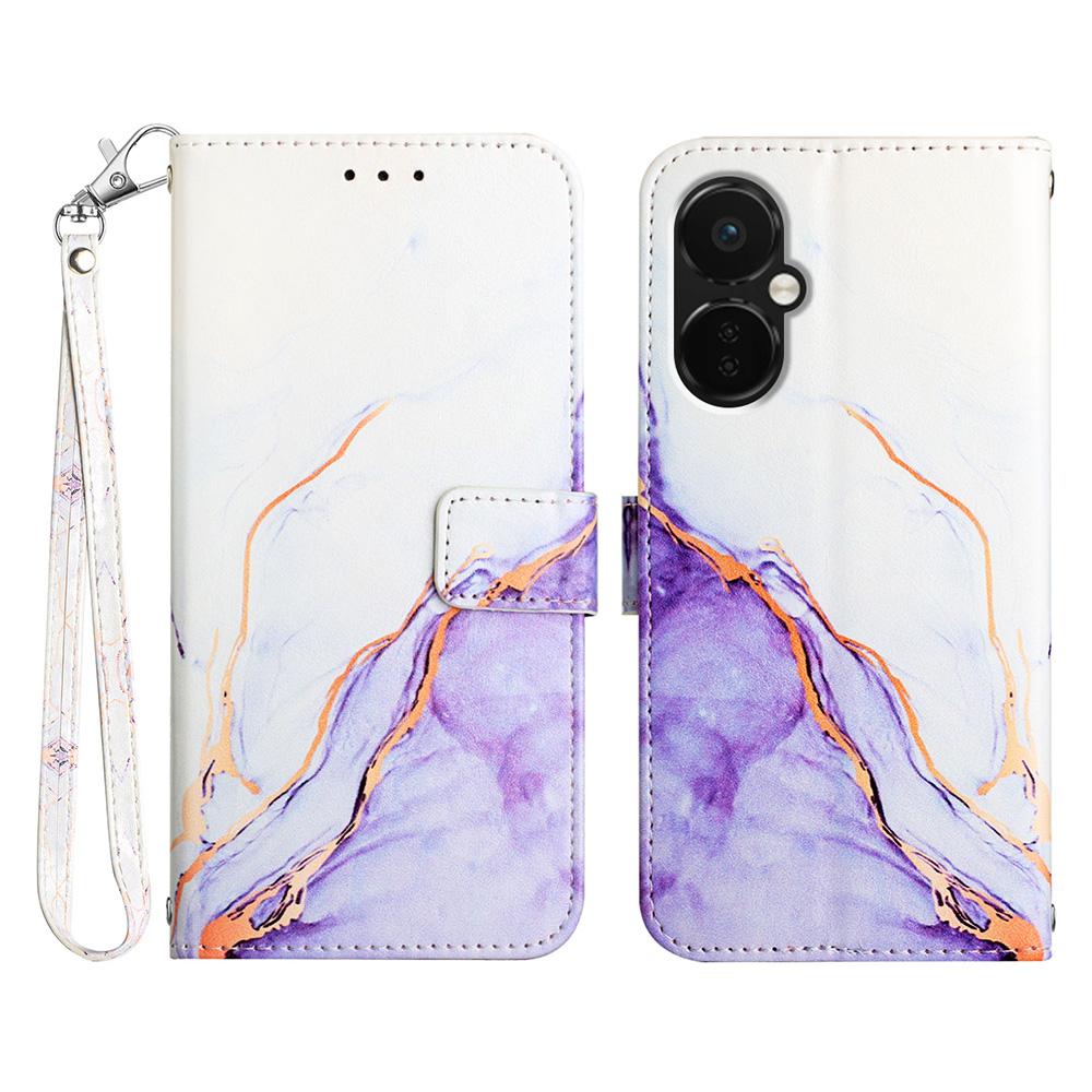 

For OnePlus Nord CE 3 Lite 5G/Nord N30 5G Case with Strap Marble Pattern Leather Phone Cover Card Holder White/Purple 006