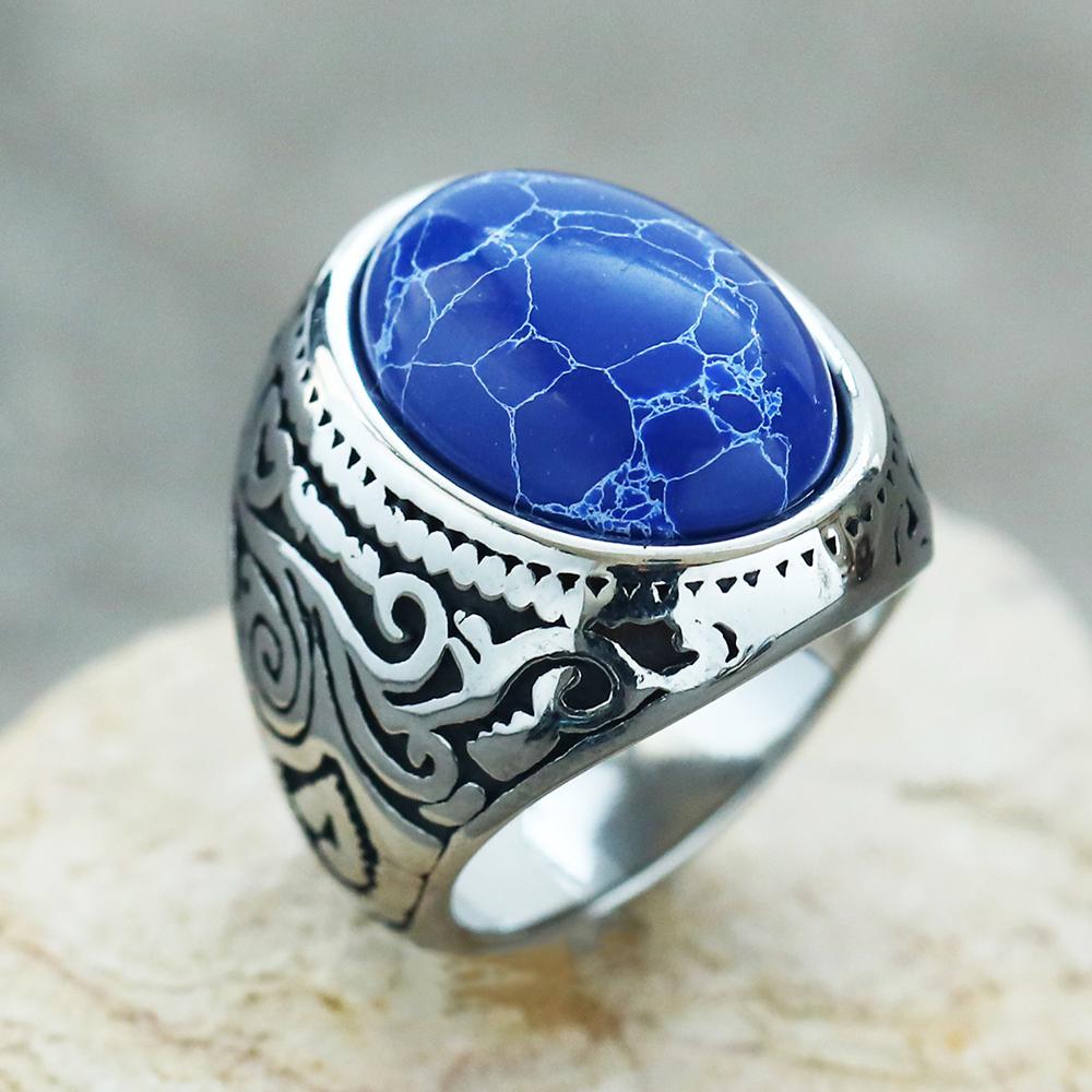 316L Stainless Steel Ring With Black Onyx & Turquoise High Quality Jewelry Factory Direct Sale
