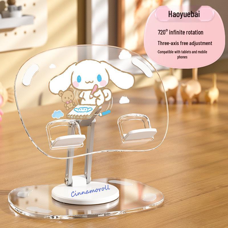 Acrylic Cartoon Cute Tablet Stand for TV Show Watching, Retractable Desktop Storage Rack, Transparent Design