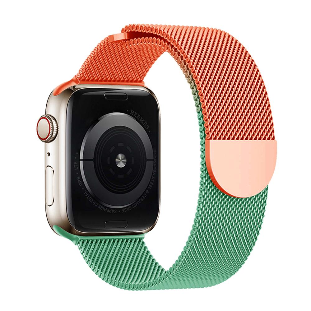 

KALEBOL Milanese Watchband for Apple Watch Series 10 Ultra 9 8 7 SE 6 5 4 3 2 1 46mm 49mm 45mm 44mm 42mm Stainless Steel Strap Orange Green