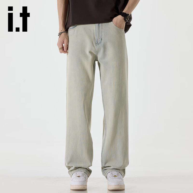 izzue it Men's Loose Straight-Leg Light Wash Jeans