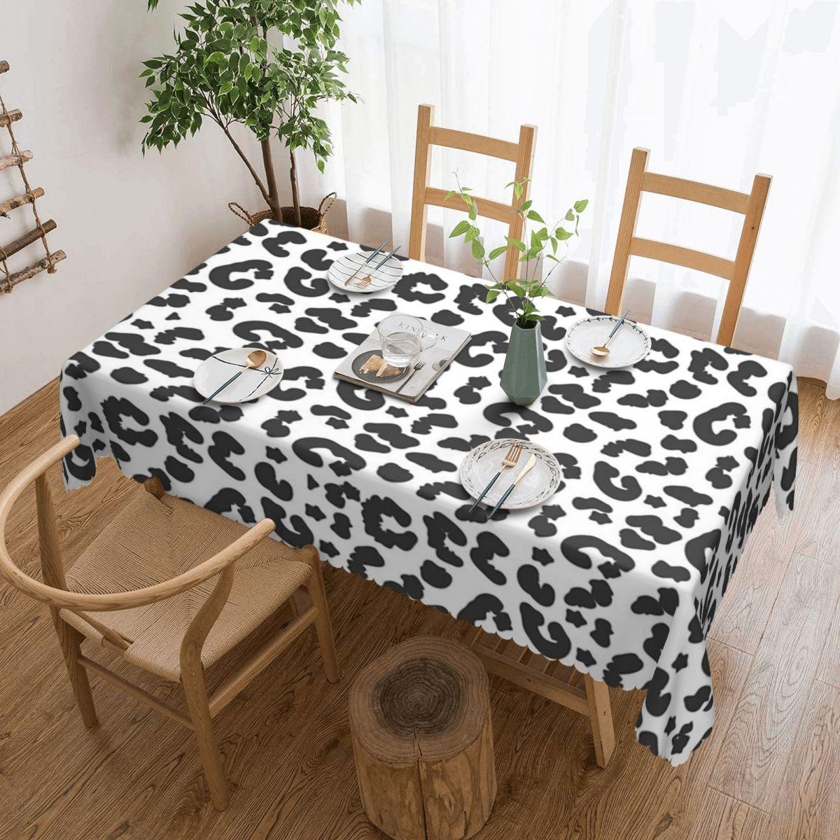 Rainbow And White Spots Leopard Print Custom Rectangular Tablecloth Waterproof Table Cover for Dining Events Table Cloth 137x183cm