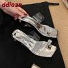 Fashion 2025 New Ladies Wedges Heels Pumps Slides Shoes Female Slip On Footwear Fashion Shallow Women Heeled Sandals Crystal Shoes