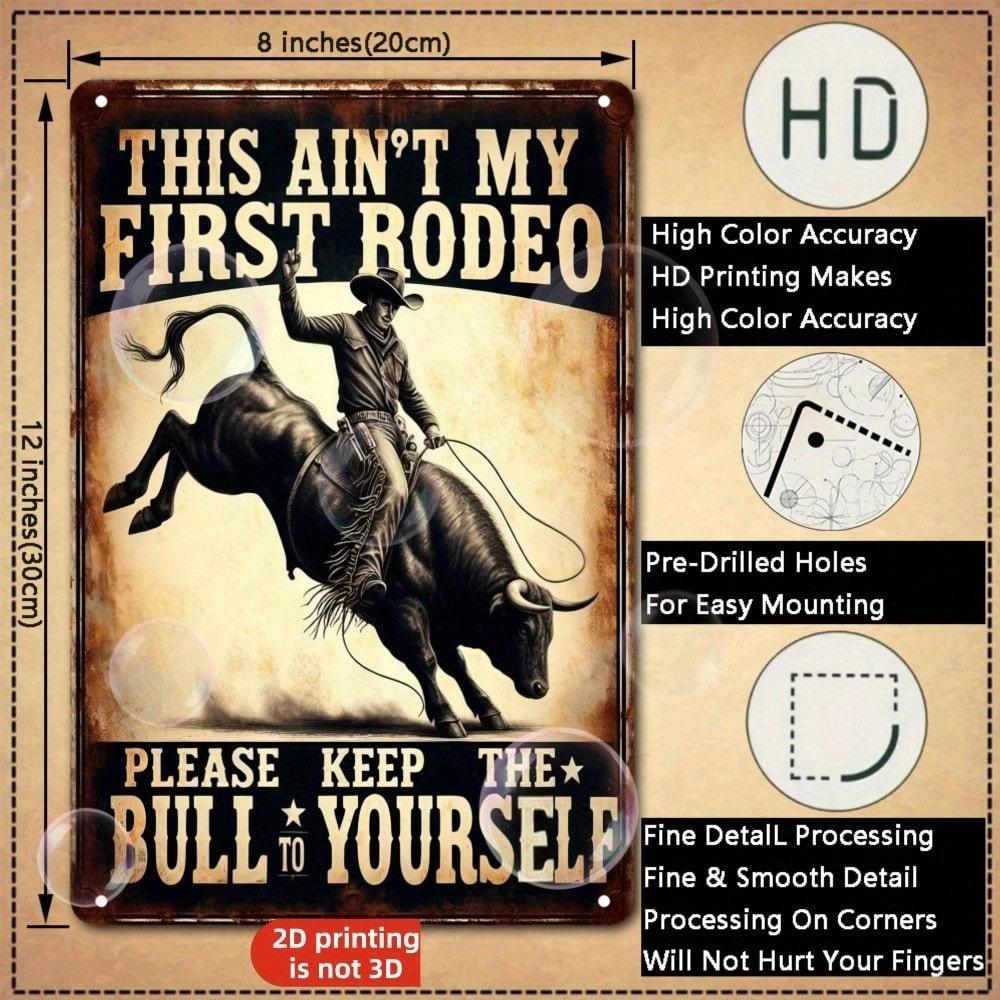 Vintage Metal Sign Cowboy Riding Bull Wall Art Rustic Decor 8x12 20x30