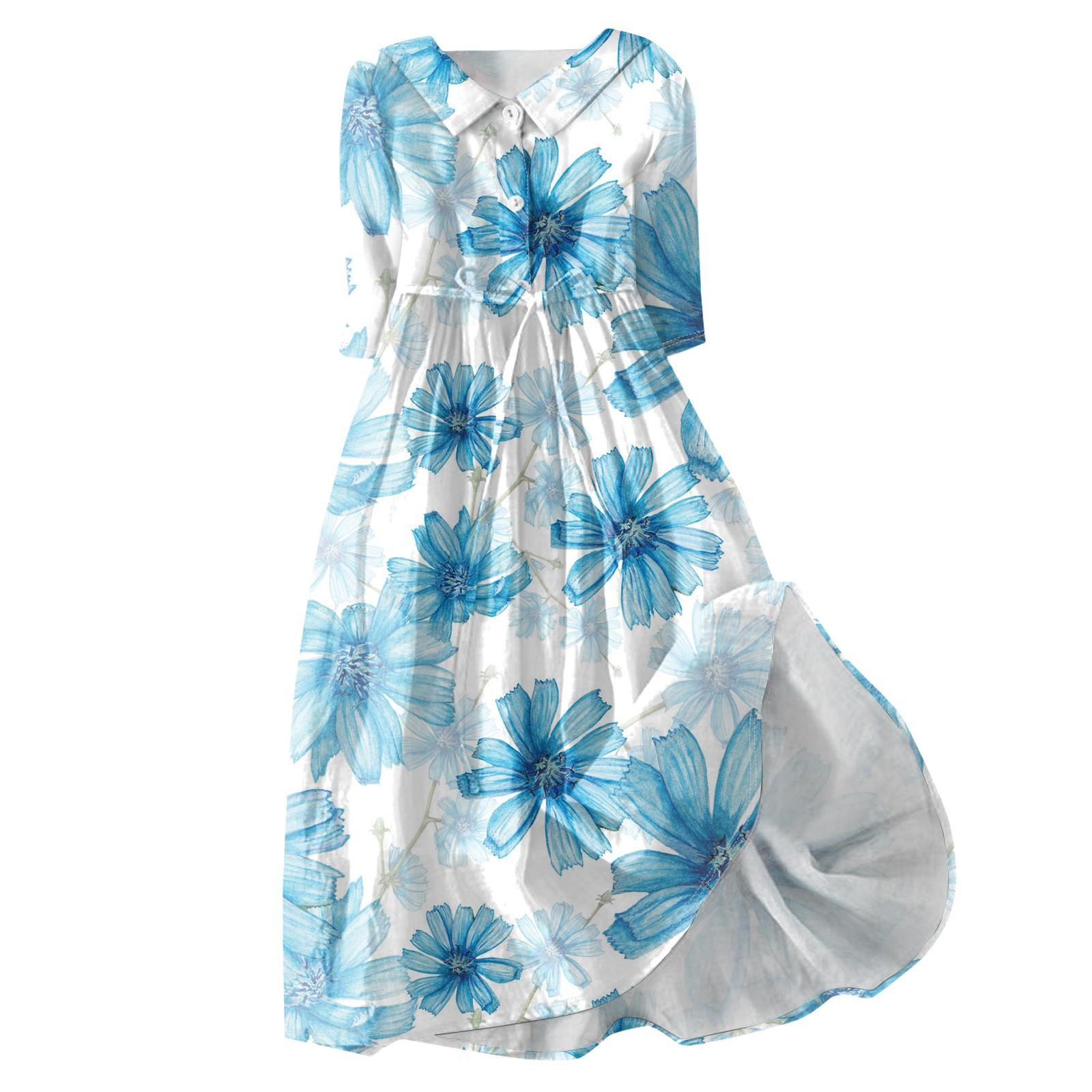 

Жіноча модна сукня з відкидним коміром і гудзиками з рукавом 3/4 XL