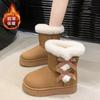 Large size snow boots women's autumn and winter new wind bow thick sole heightening piled thickened short boots cotton boots