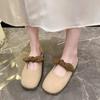 Fashion Bowknot Pearl Flat Bottom Baotou Half Slippers Women New 2026 Summer Shallow Mouth Mary Jane Single Shoes Casual Slides