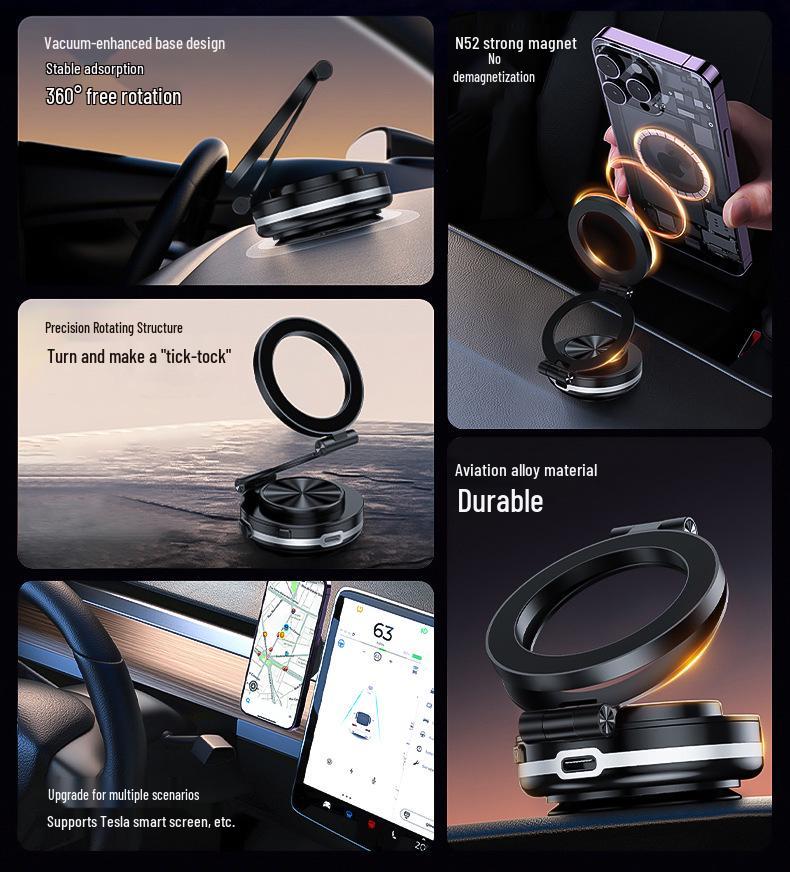 360° Rotating Car Phone Holder with Strong Magnetic Bracket and Automatic Folding
