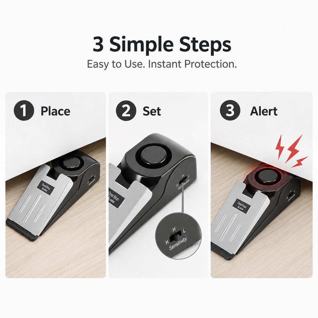 120dB Electronic Door Stop Alarm Portable Door Wedge Security Alarm Adjustable Sensitivity Home Hotel Travel Anti Theft Door Sto