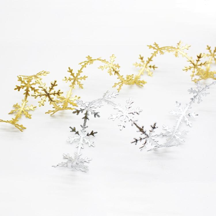 Christmas Glitter Snowflake Shape Lace Ribbons Golden Silver for Wedding Decor