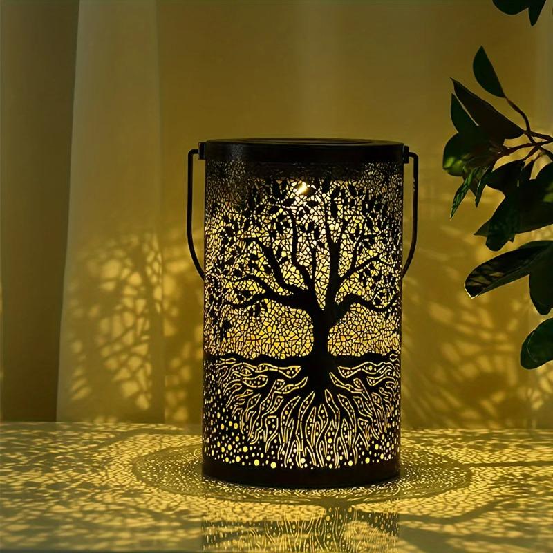 1 Pc Solar Light Outdoors Handheld Iron Hollow Projector Light Hanging Solar Lantern Waterproof Solar Light  Decorative Lights