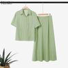 ZANZEA Women Short Sleeve Blouse and Long Skirts Casual Stripr Print Two Piece Sets