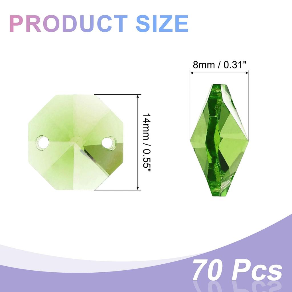 Uxcell 70pcs 14mm Crystal Octagon Beads, 2-Hole Glass Suncatcher Beads, Chandler Prism Parts, Pendants for Home DIY Arts and Crafts, Olive Green