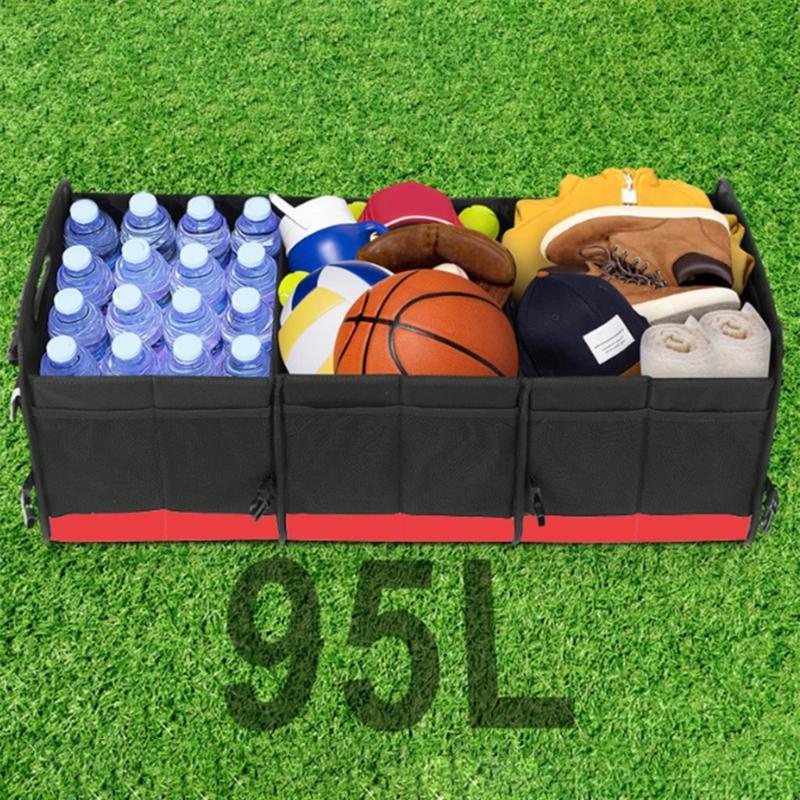 Car Storage Box Car Trunk Organizer Collapsible Automotive SUV Cargo Storage Tool with Mesh Pocket Multiple Compartment