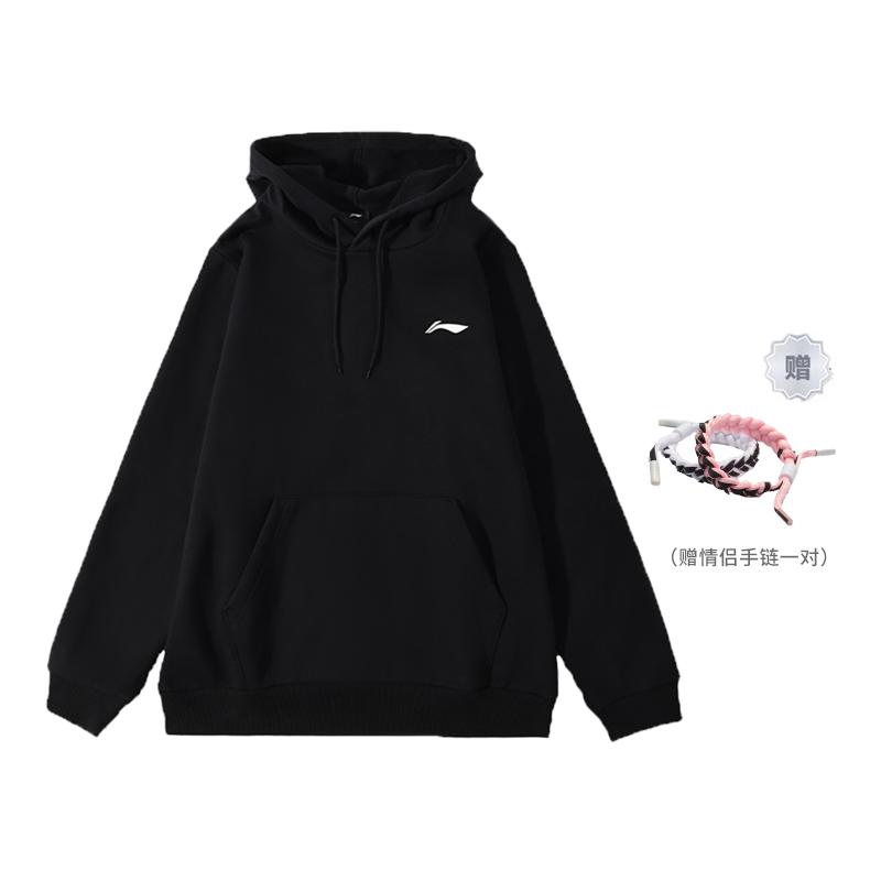 Li Ning Sports Fashion Collection Brand Logo Print Solid Color Casual Loose Fit Pullover Hooded Fleece Lined Sweatshirt YWDT409-1