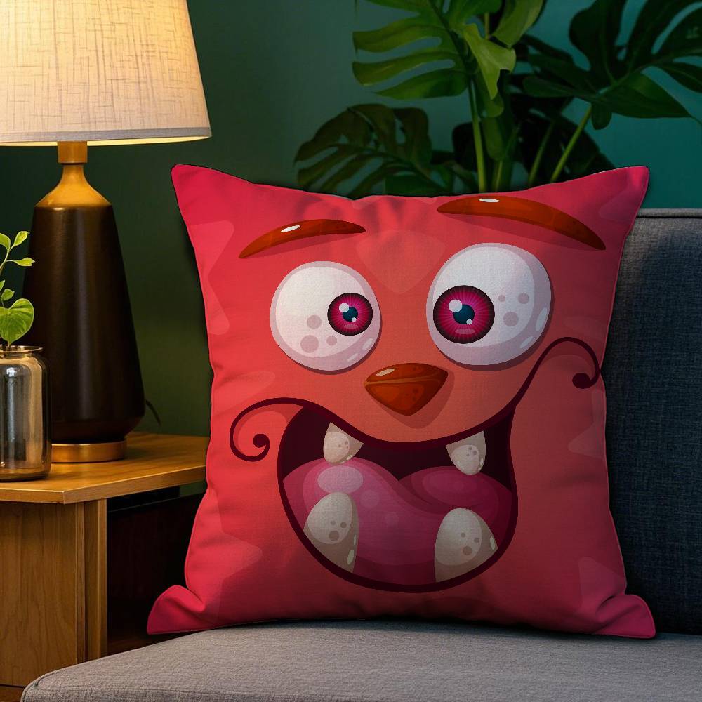 Funny Little Monster Pillow Case Plush Fabric Soft Double Sided Print Home Sofa High Quality Cushion Cover Throw