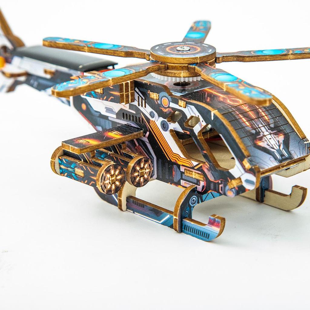 Wooden 3D Solar-Powered Helicopter Puzzle - Educational DIY Toy for Students and Kids