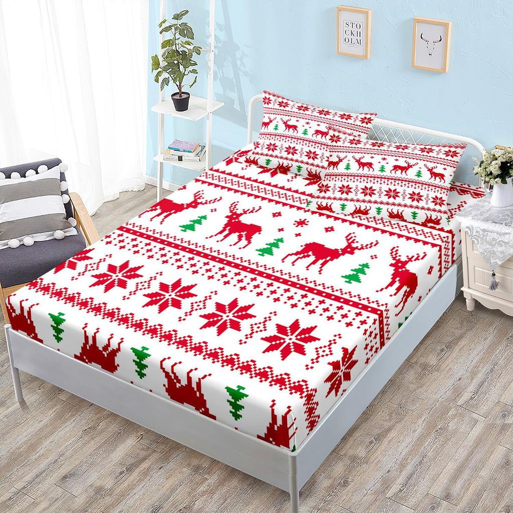 Sheet Three-Piece Bedspread Pillowcase Christmas Mattress Protective Cover