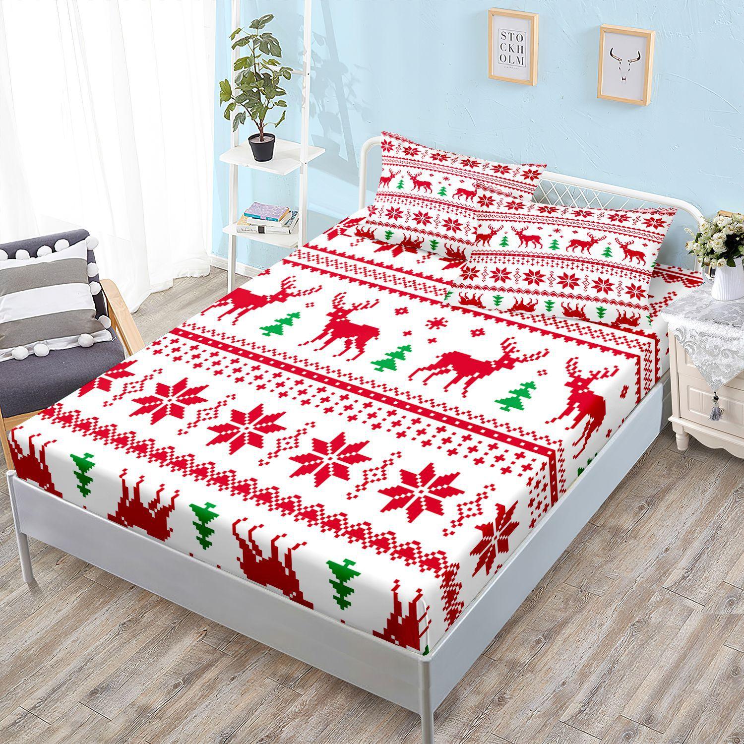 

Sheet Three-Piece Bedspread Pillowcase Christmas Mattress Protective Cover Sheet 100*190*40cm*1 Pillowcase 51*75cm*1