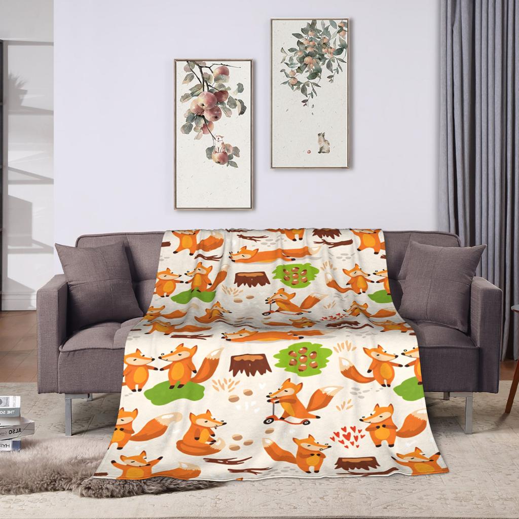Cute Fox Blanket Soft Cozy Throw Blanket Winter Adults Living Room Picnic Bedspread