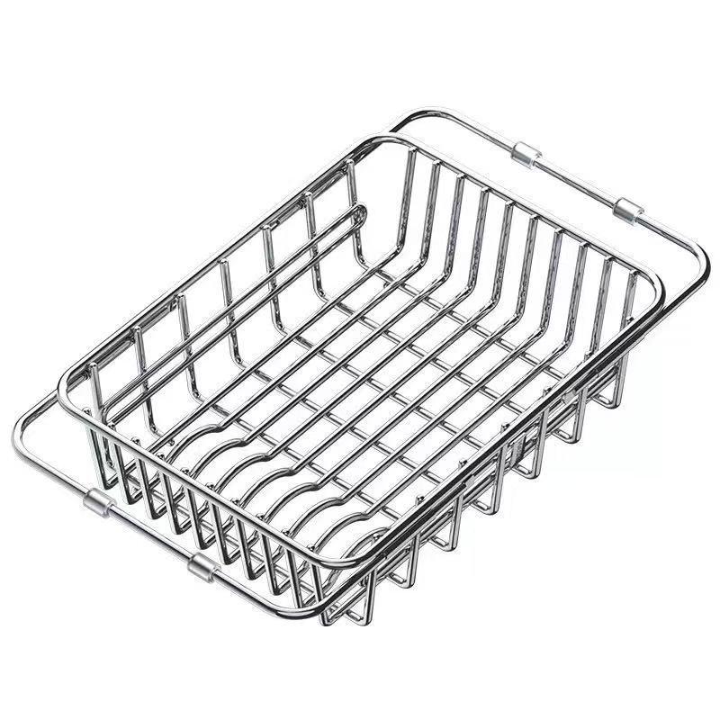 Retractable Stainless Steel Sink Basket and Dish Drying Rack for Kitchen Use