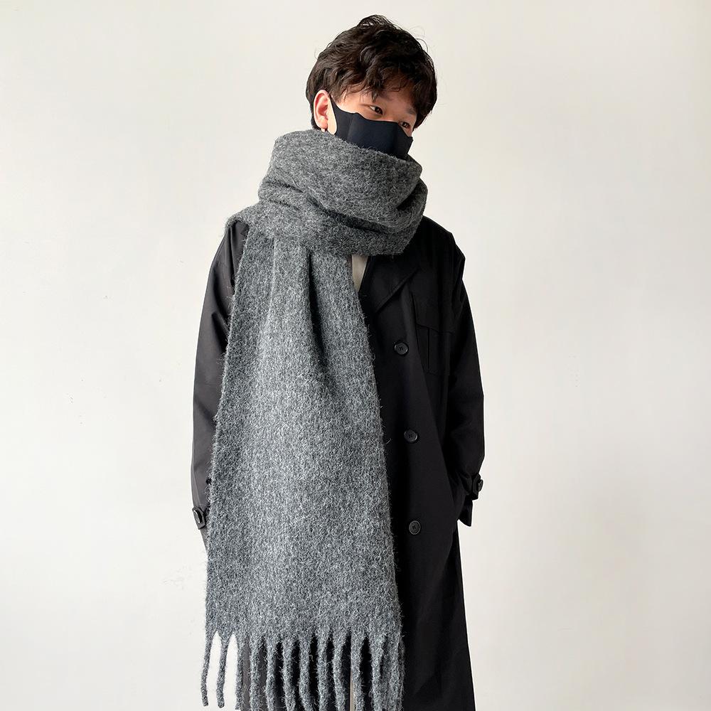 Autumn and Winter Thickened Scarf Couple Mohair Scarf Women's Versatile High-end Thickened Warm Scarf Solid Color Shawl