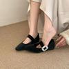 Fashion Versatile Womens Single Shoes with Low Heel Square Toe Straight Strap Anti Slip 2025 New Spring Outdoor Suede/PU Low Top Shoes