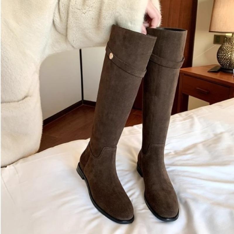 

New Round Toe Retro Buckle High-heeled Boots for Women, Versatile Fashion Shoes 40 коричневий