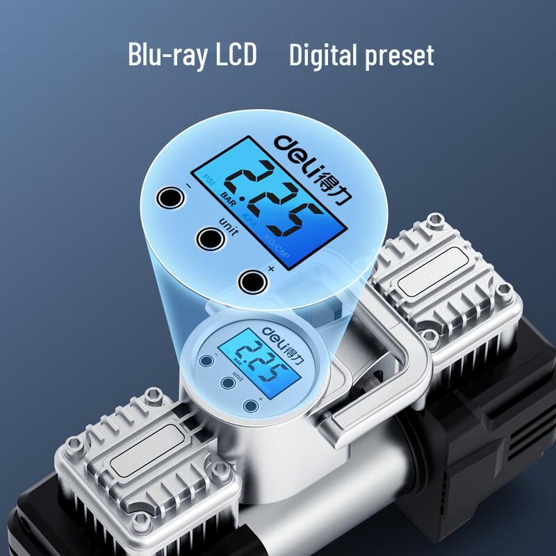 Deli Dual-Cylinder Digital Car Tire Inflator Pump