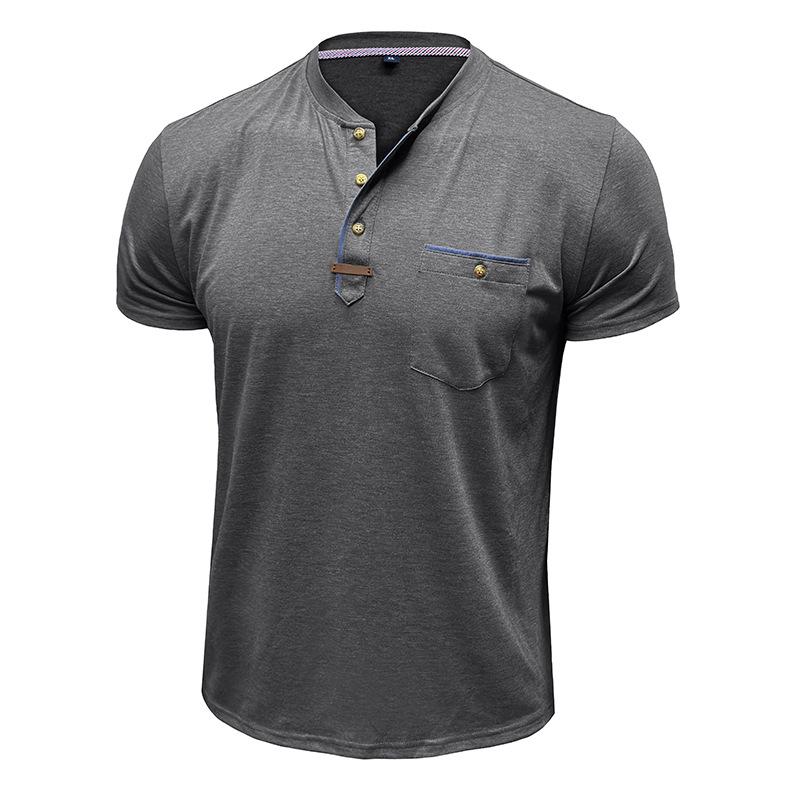Summer European American Men's Short-sleeved Tees Henley Collar T-shirt Men's Casual Round Neck Top