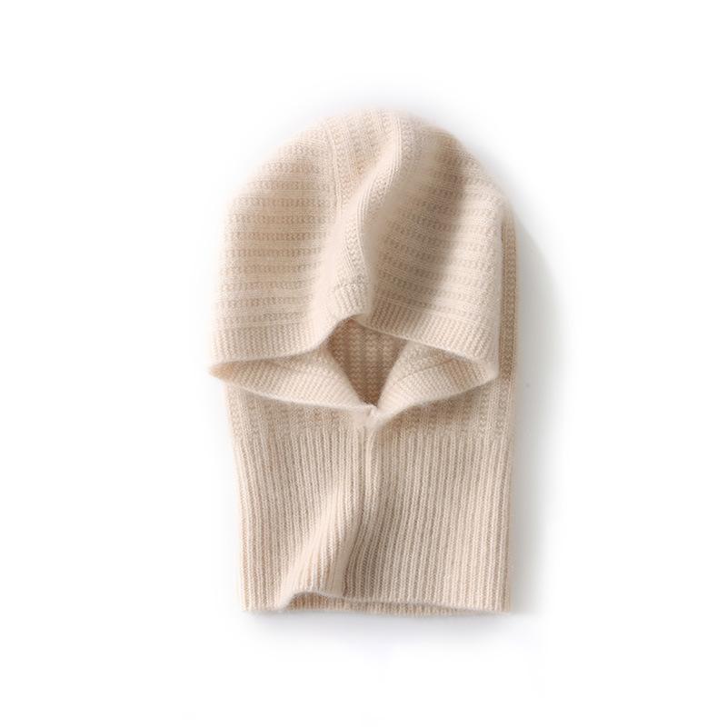 First-line ready-to-wear% pure cashmere Farak hat women's solid color twisted flower hooded thermal ear protection wool hat