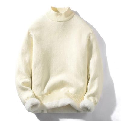 Pull semi-col roulé pour homme, couleur unie, polaire épaisse, doux pour la peau, laine intégrée, multicolore, simple, tricoté en bas