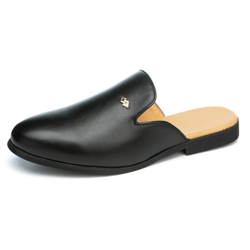 Luxury Designer Men's Glossy Patent Leather Half Shoes For Men Mules Sandals Casual Shoes Slides Monk Strap Loafers Slippers
