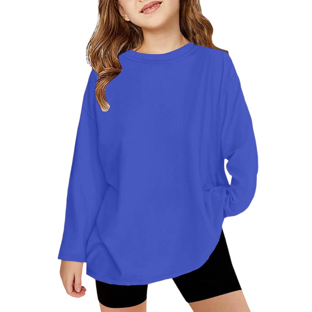 Boy And Girls Solid Color Long Sleeved T-shirt Round Neck Solid Color T-shirt