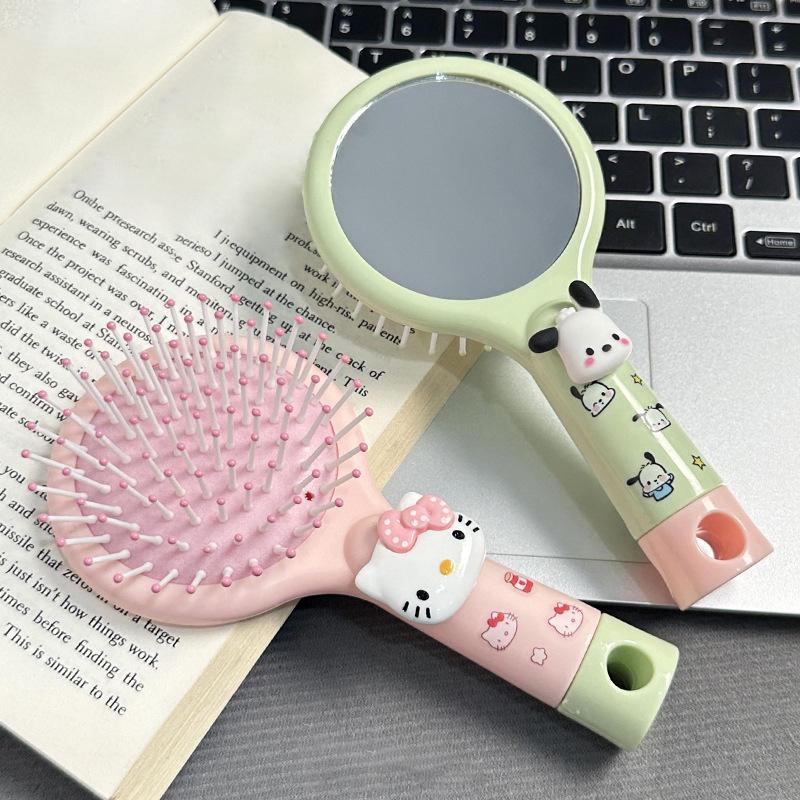 Diy Cartoon Air Cushion Comb Massage Portable Comb And Mirror All In One Comb
