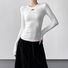 Women's Grey Round Neck Slim Fit Long T-Shirt - 2025 Autumn/Winter Collection