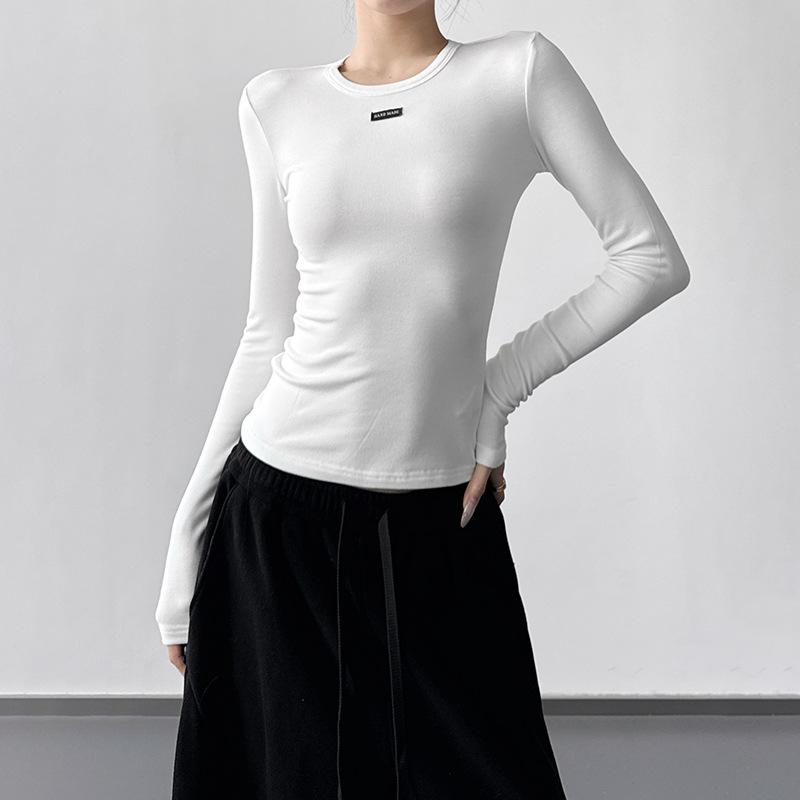 

2025 Winter Women s Slim Fit Long Sleeve Round Neck T-shirt: Stylish Thinning Base Layer for Autumn/Winter Extra Large білий