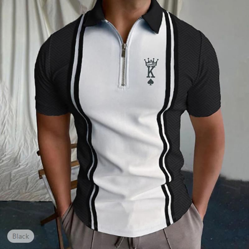 Casual Lapel T-shirt Young Men's Fashion Zipper T-shirt Short Sleeve T-shirt Men's 3D Simple Boutique Men's Clothing Print T Shirt