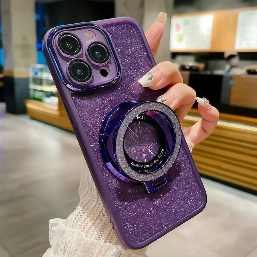 Pro Xiaomi POCO X7 Pro Magnetický držák prstenu Třpytivé TPU Ochranná fólie na čočku fotoaparátu pouzdro pro PocoX7pro Redmi Turbo 4 Měkký silikonový kryt