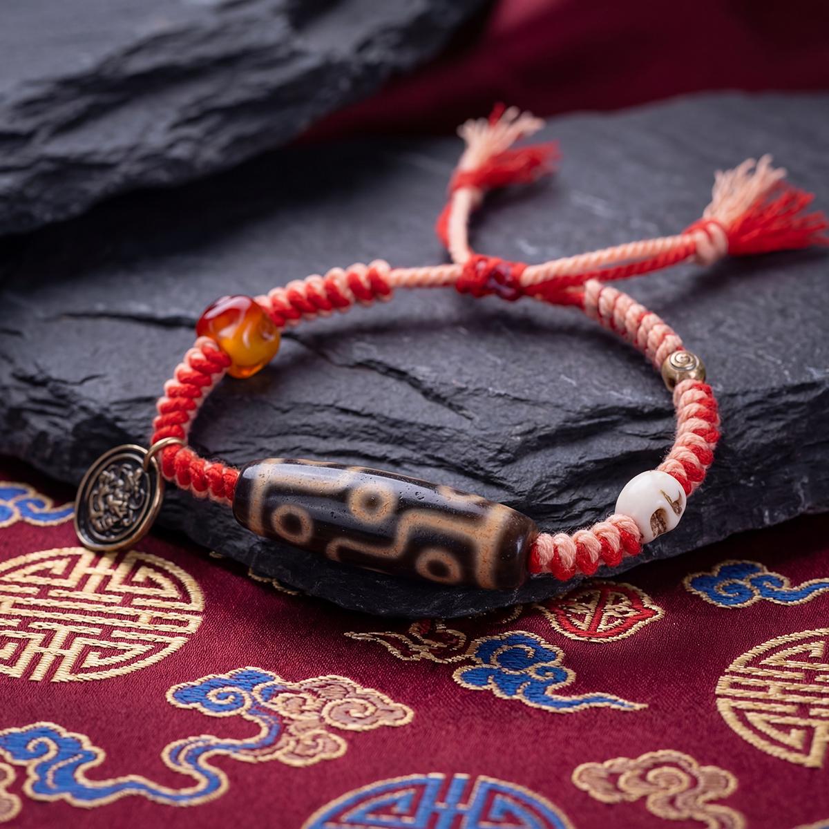 2026Original Design Handwoven Nine-Eye Dzi Bead Tibetan Wrap Bracelet Retro Versatile Unisex Gift Blessing for Fortune Luck 16-25cm