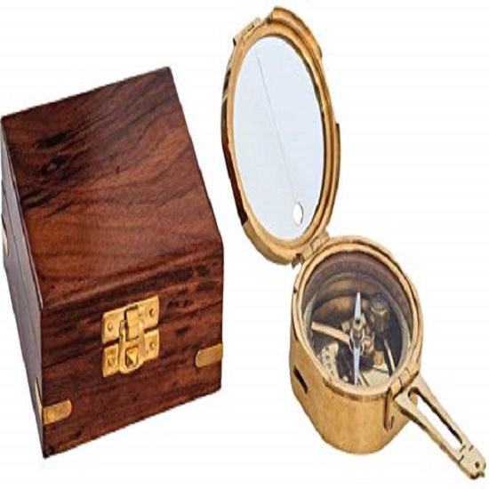 Brass Brunton Compass with Wooden Box Collectible Gift